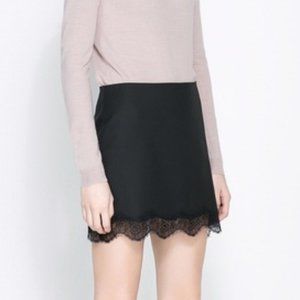 Zara black mini skirt with lace trim